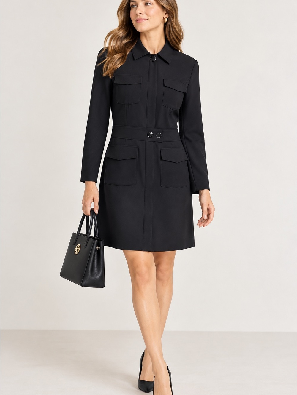 Tory Burch Dress Black Utility Belted Long Sleeve Women S Modern Classic Career